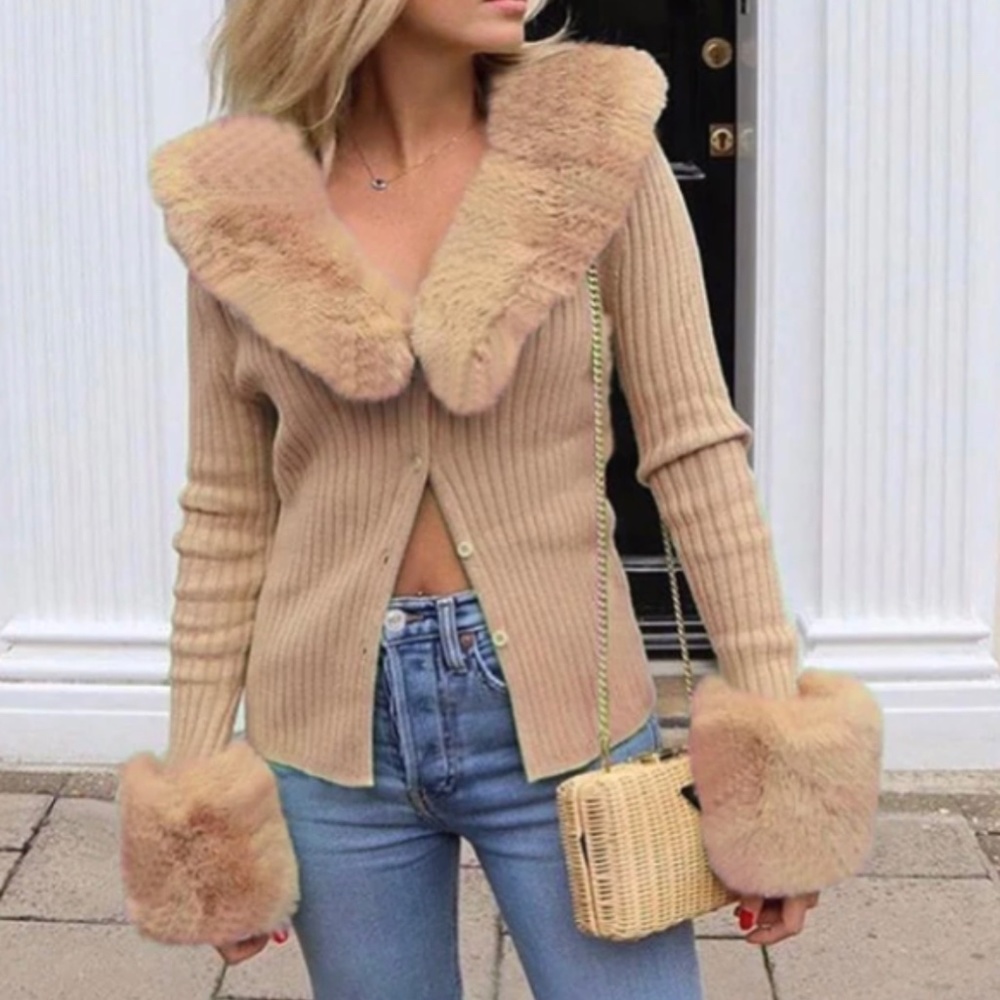 Fashion Fur Collar Acrylic Long Sleeve Outerwear